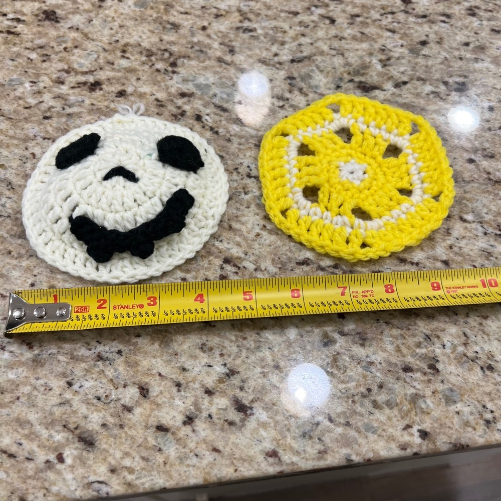 Handmade Crochet Coasters Set Panda Face and Lemon Slice Yellow White Black